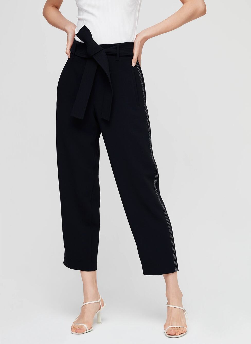 Wilfred Womens Tie Front Dress Pant 4 Black Striped High Waisted Straight Ankle